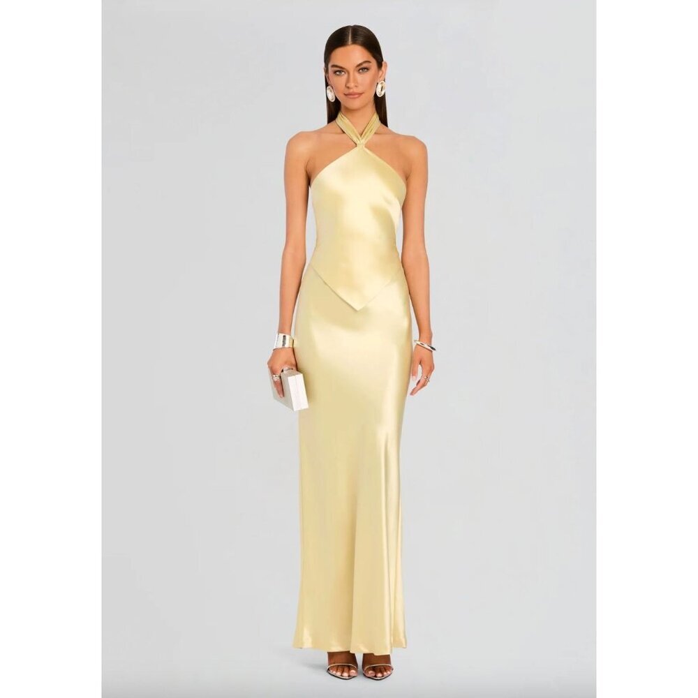 Retrofete Ester Satin Maxi Dress Yuzu Womens Size Large